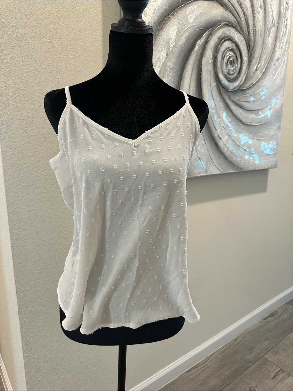 White Swiss Dot V-Neck Spaghetti Strap Cami